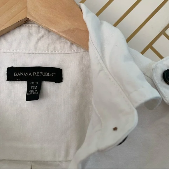 Banana Republic Utility cotton linen blend Mini White Denim button up Dress XXS - Picture 4 of 11